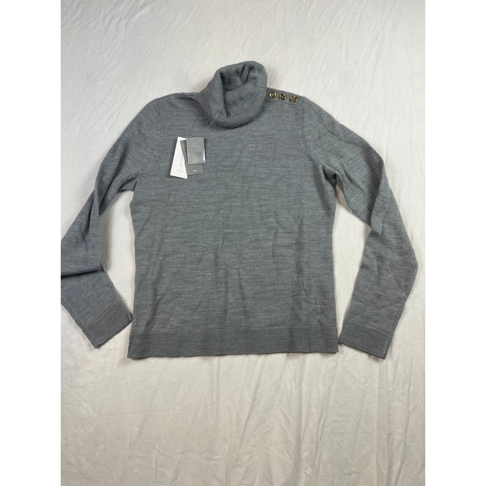 Charter Club Petite Womens Grey Turtleneck Sweater Gold Button Shoulder‎ P/S NEW